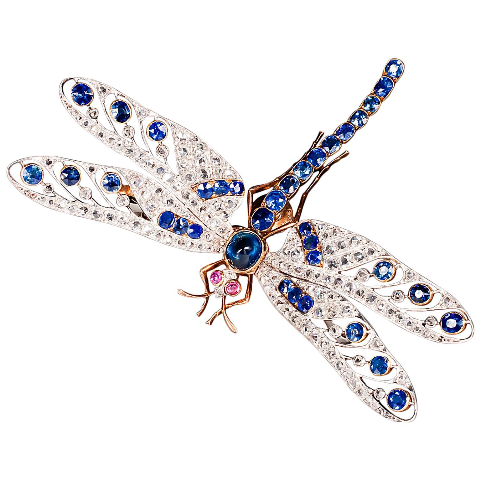 Joseph Nivelon Magnificent Antique En Tremblant Dragonfly Brooch  For Sale
