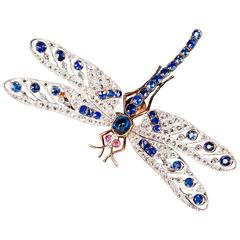 Joseph Nivelon Magnificent Antique En Tremblant Dragonfly Brooch 