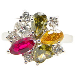 GRS Certified Burma No Heat Pigeon's Blood Red Ruby and Coloured Diamond Ring