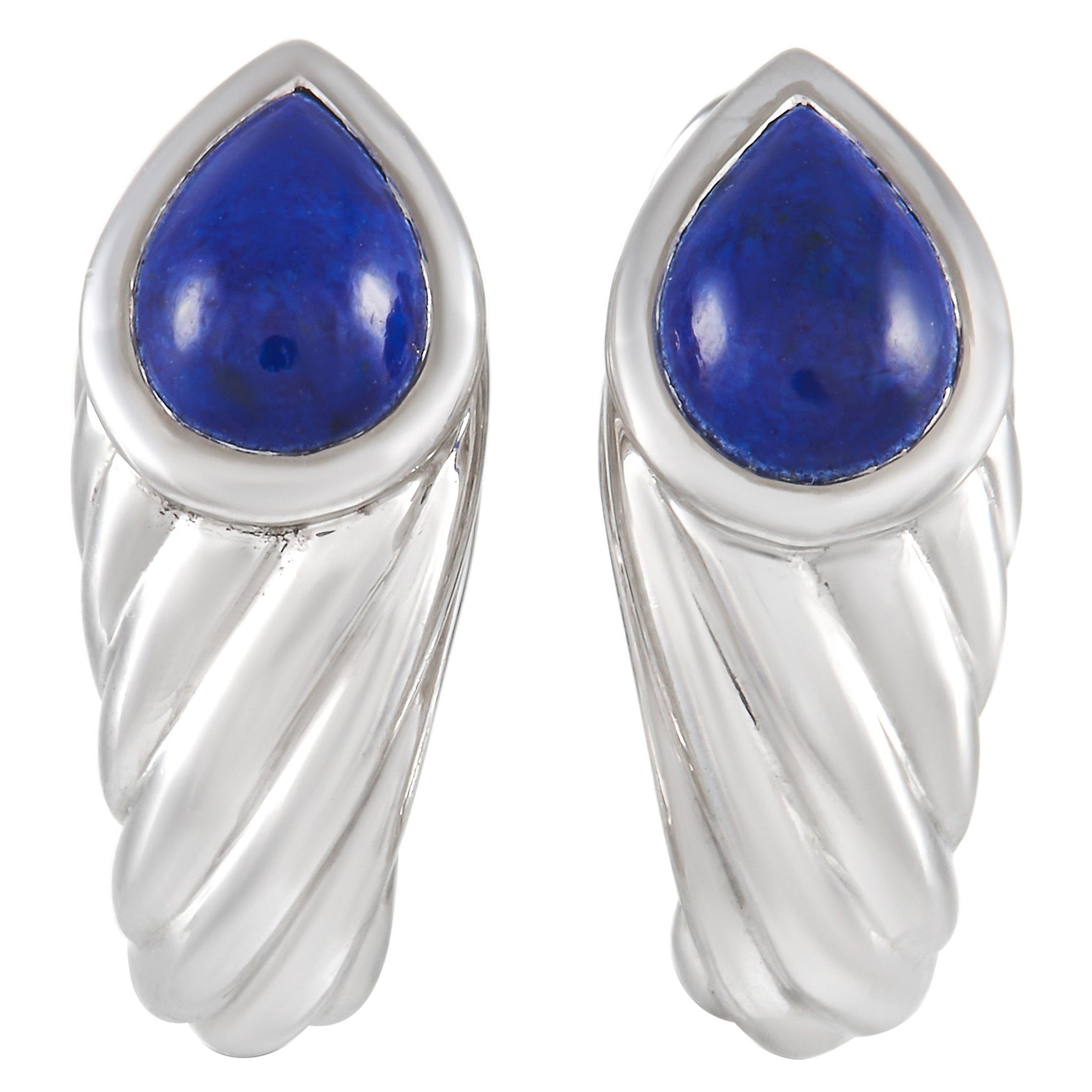 Boucheron 18K White Gold Lapis Lazuli Huggie Earrings
