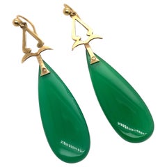 Vintage Chrysoprase Drop Earrings 9 Karat Yellow Gold, Circa 1970