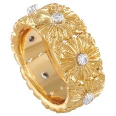 Buccellati 18K Yellow Gold 0.18 Ct Diamond Flower Band Ring
