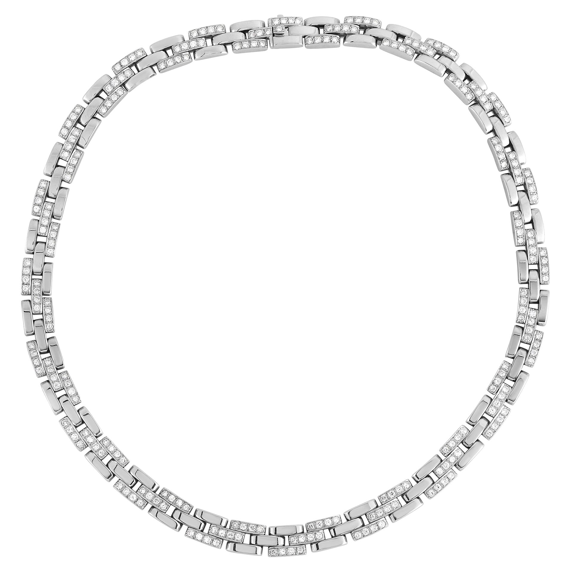 Cartier Maillon Panthere 18K White Gold 7.50 Ct Diamond Necklace For Sale  at 1stDibs