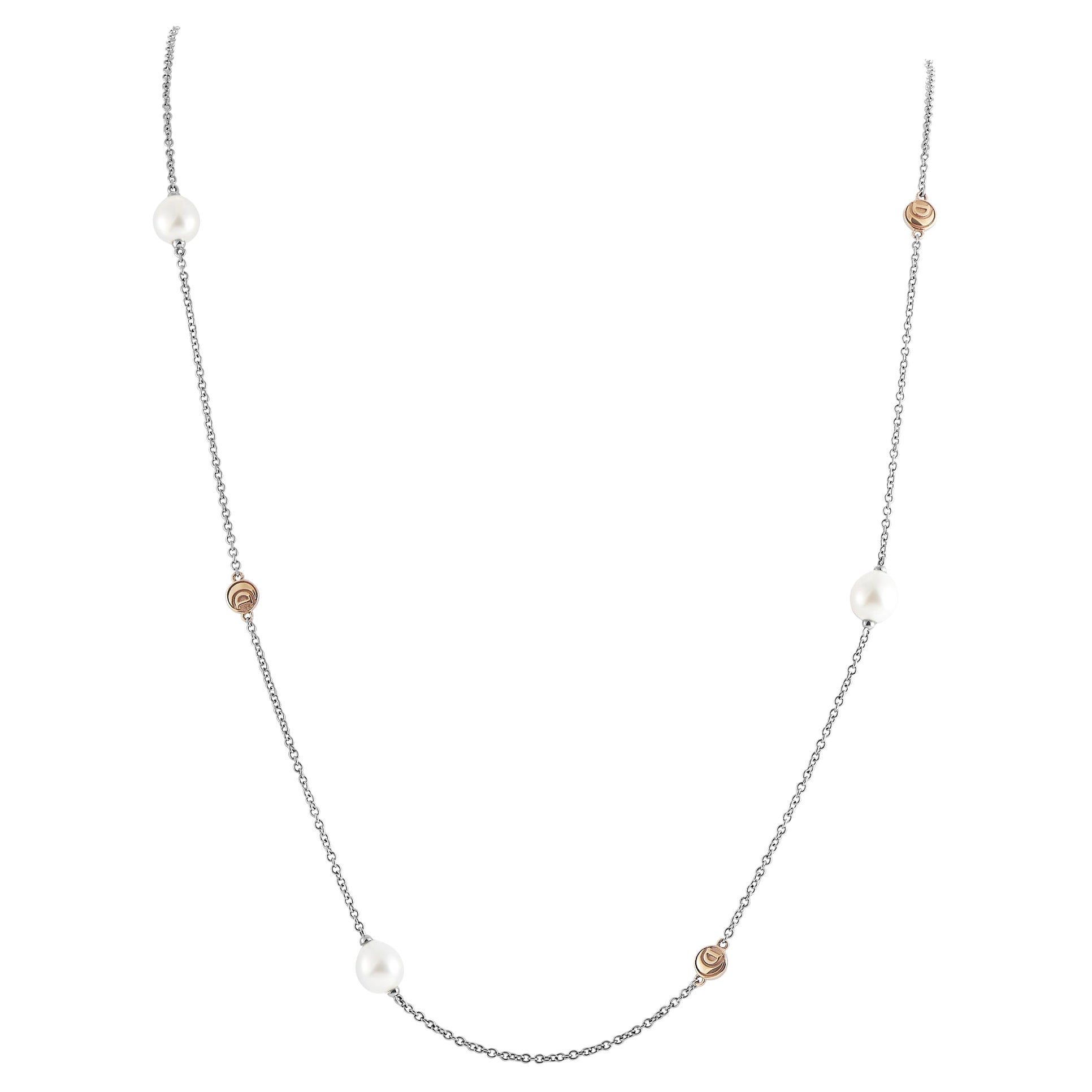 Damiani 18K White and Rose Gold Pearl Necklace For Sale