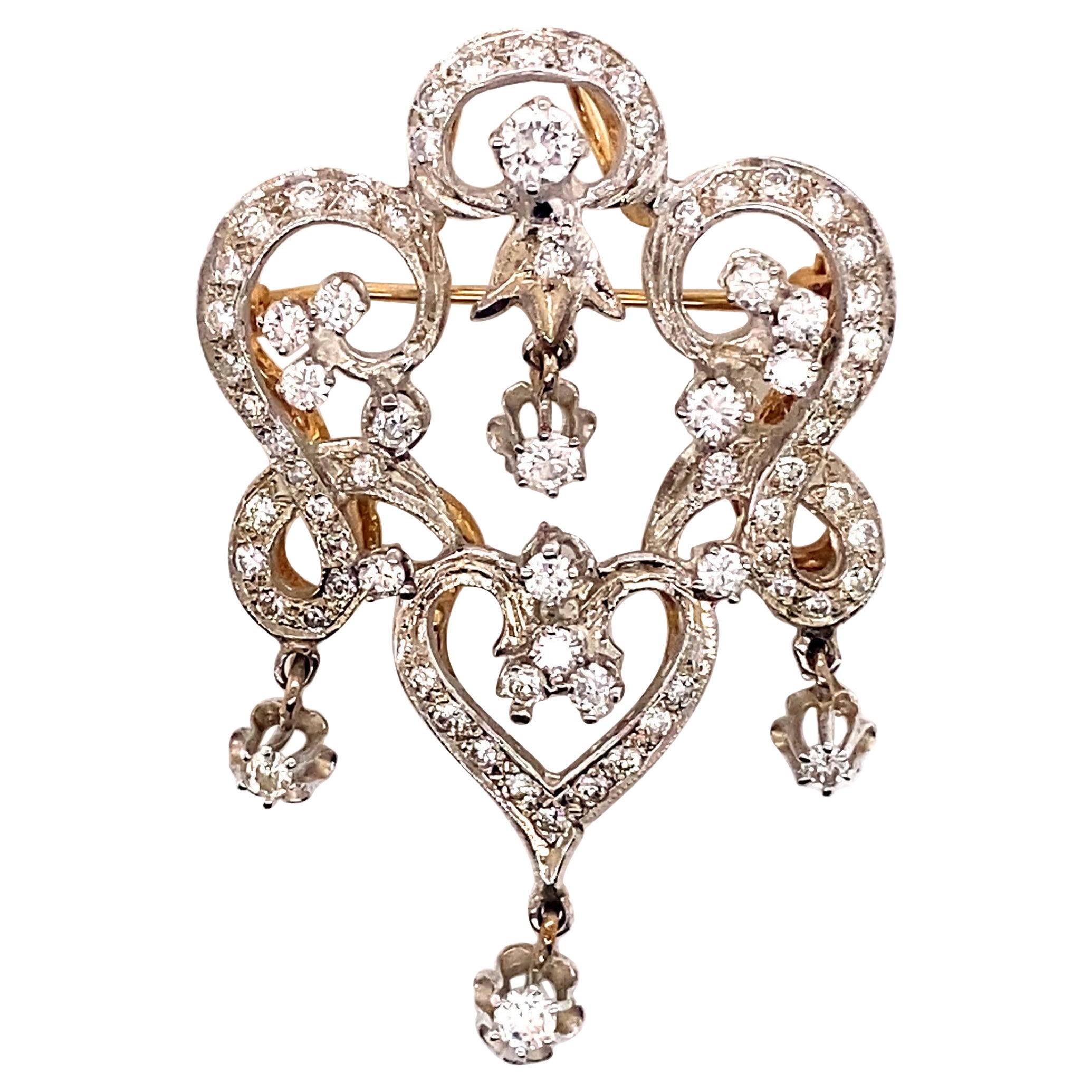Vintage 1950’s Edwardian Reproduction Diamond Chandelier Brooch and Pendant