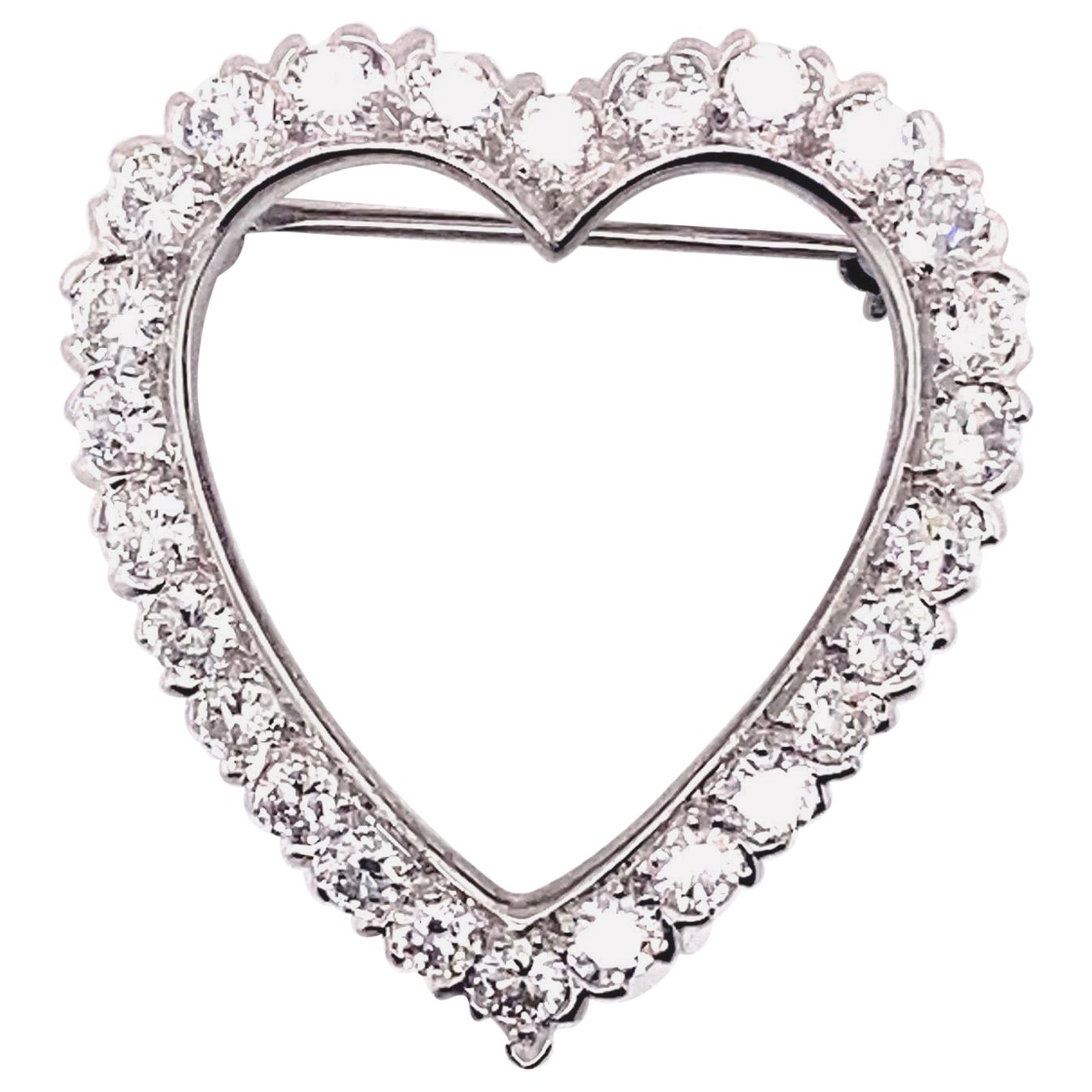 Vintage 1950’s Platinum Diamond Heart Pin and Pendant For Sale