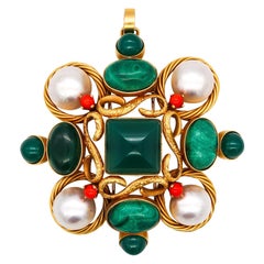 Modernist 1970 Convertible Maltese Pendant Brooch 18Kt Gold 106.86 Cts Gemstones