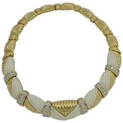 1980s Charles Turi White Coral Diamond Gold Necklace