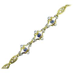 French Art Nouveau Sapphire Diamond Gold Bracelet