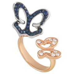 Luca Carati 18k White and Rose Gold 0.14 Ct Diamond and Sapphire Butterfly Ring