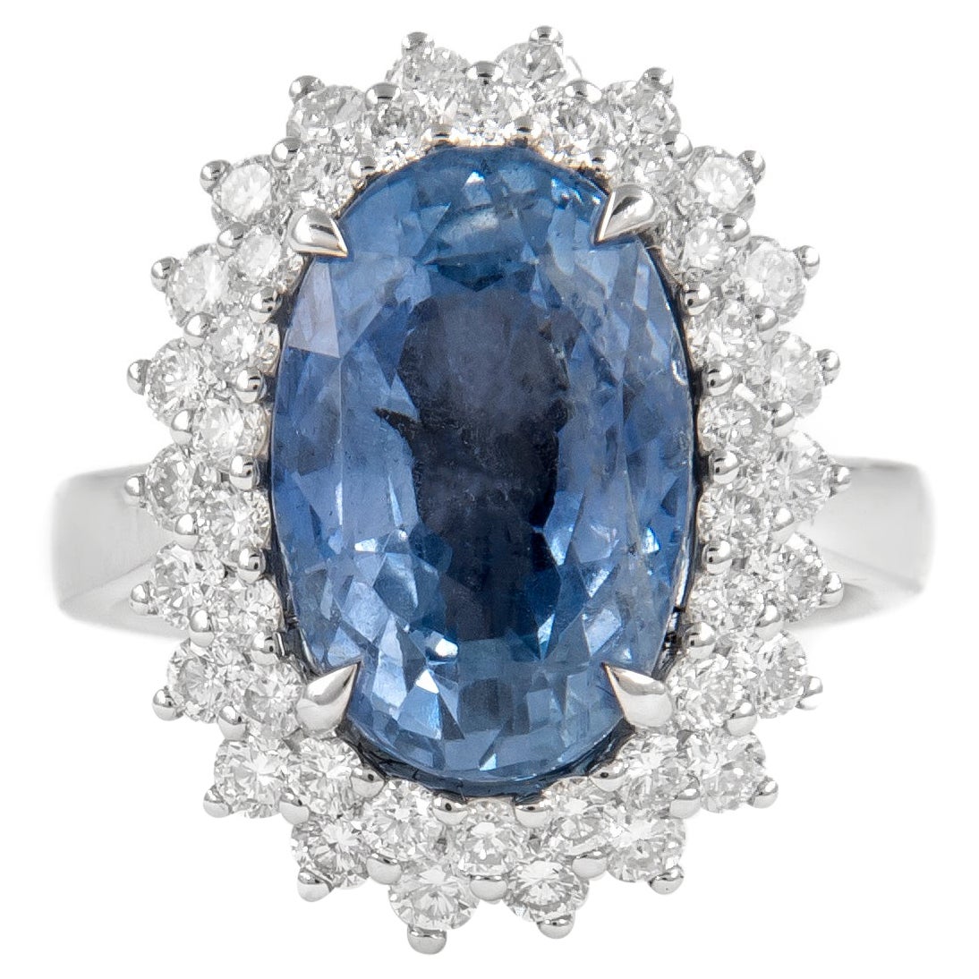 Alexander GIA Certified 11.17ct No Heat Ceylon Sapphire with Diamonds Ring 18k For Sale