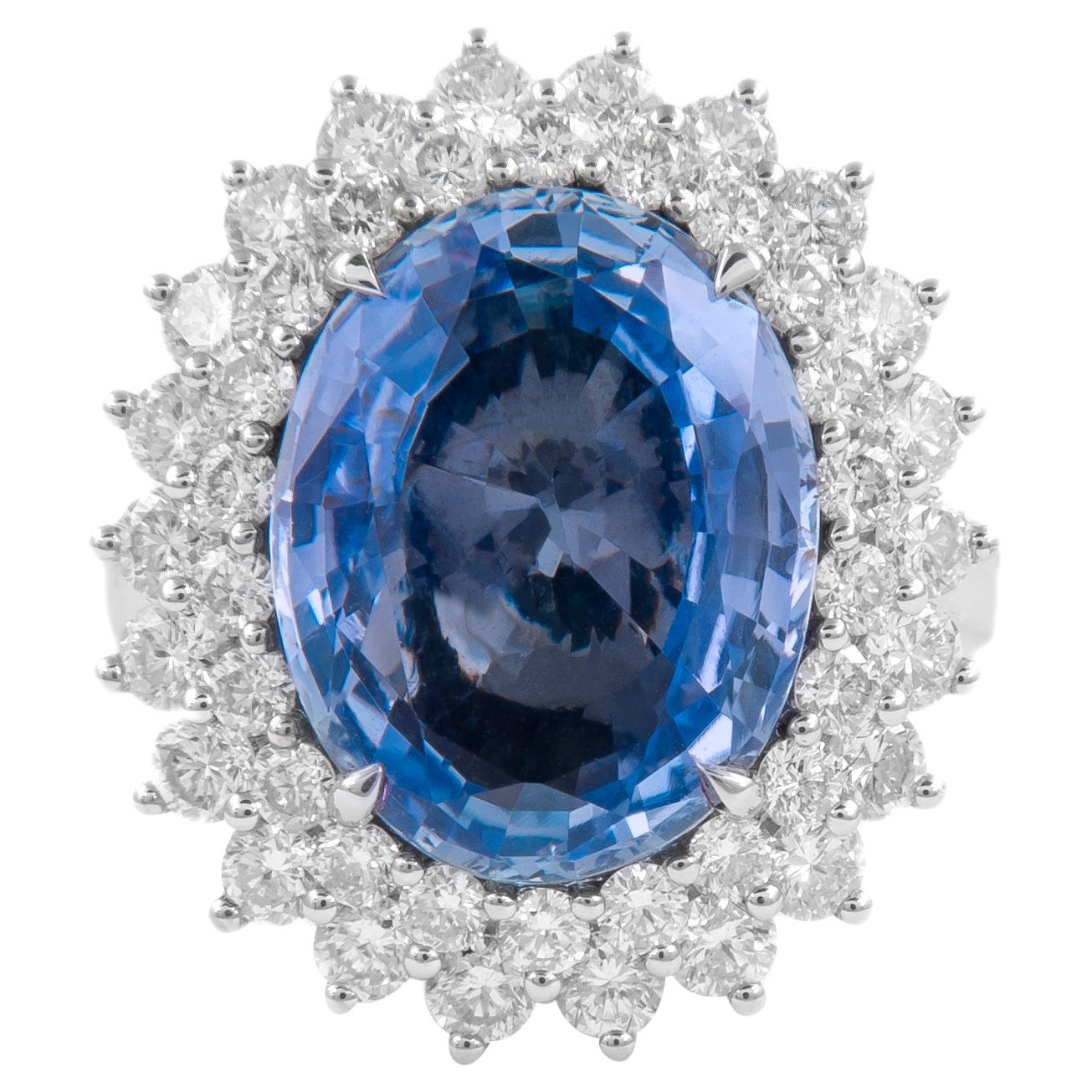 Alexander GIA Certified 8.96ct No Heat Ceylon Sapphire with Diamonds Ring 18k For Sale
