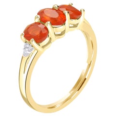 Gemistry 0.74 Ct. T.W Fire Opal & Diamond Accent Three Stone Ring in 14K Gold