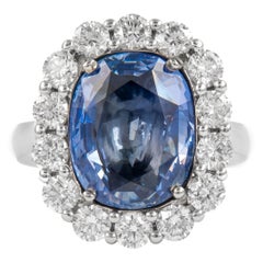 Alexander GIA Certified 7.60ct No Heat Ceylon Sapphire with Diamonds Ring 18k