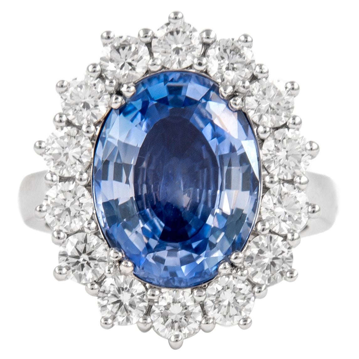 Alexander GIA Certified 6.27ct No Heat Ceylon Sapphire with Diamonds Ring 18k For Sale