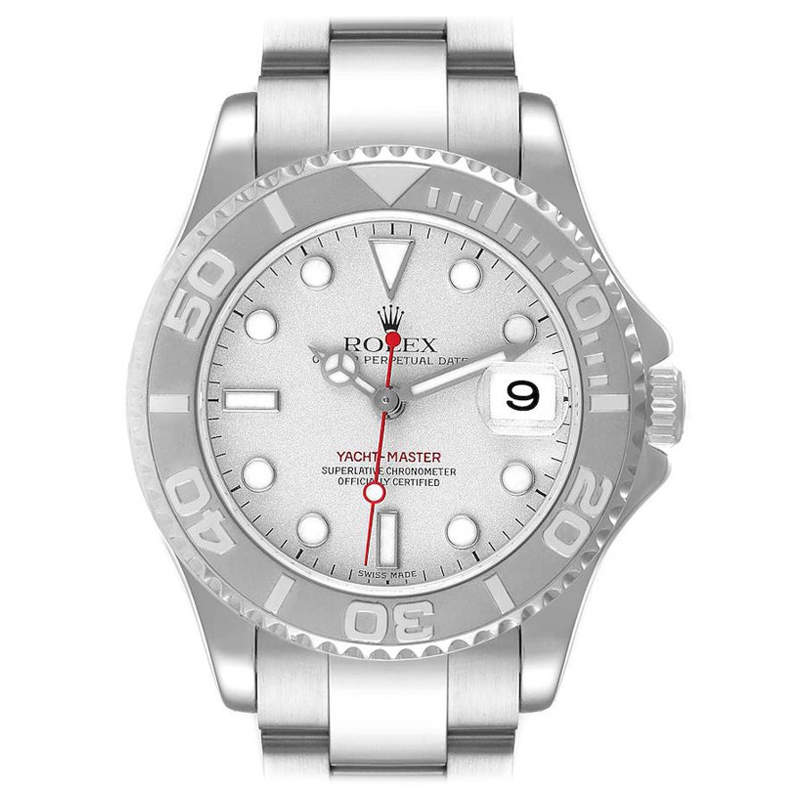 Rolex Yachtmaster 35 Midsize Steel Platinum Dial Bezel Men's Watch 168622 For Sale at 1stDibs