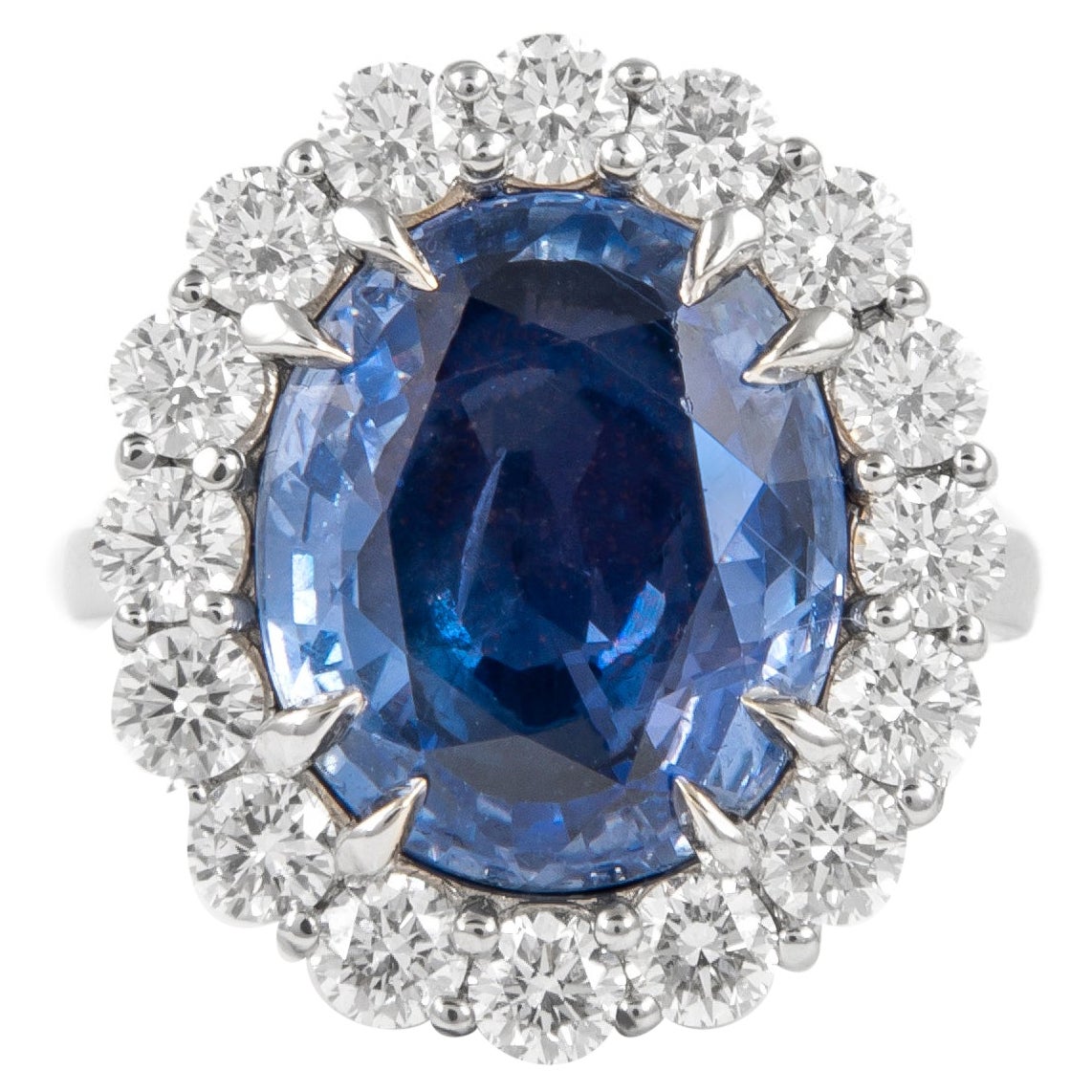 Alexander GIA Certified 10.17ct No Heat Ceylon Sapphire with Diamonds Ring 18k For Sale