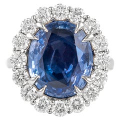 Alexander GIA Certified 10.17ct No Heat Ceylon Sapphire with Diamonds Ring 18k
