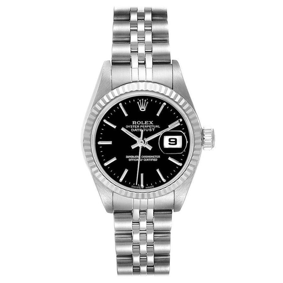 Rolex Datejust 26 Steel White Gold Black Dial Ladies Watch 79174