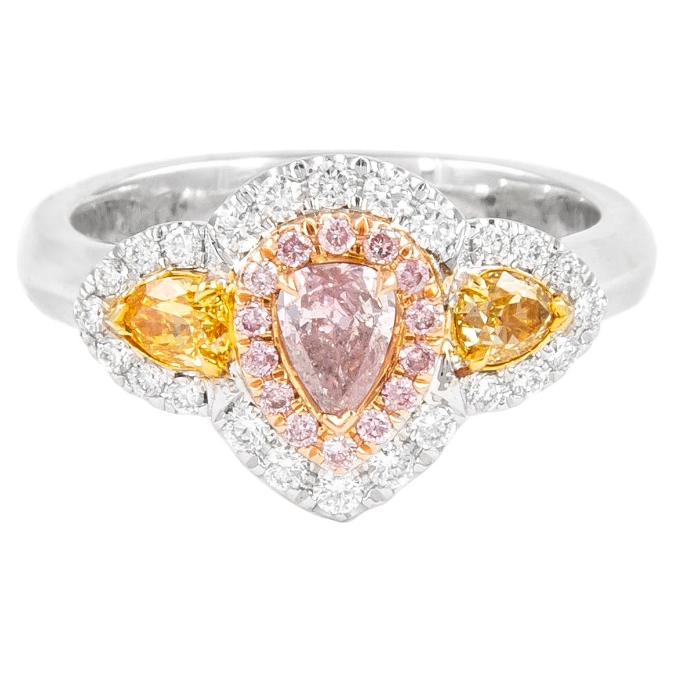 Alexander GIA Certified 0.87ctt Fancy Purplish Pink Diamond Three Stone Ring 18k