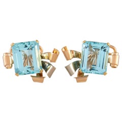 LB Exclusive 18K Yellow Gold Aquamarine Art Deco Earrings