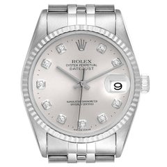 Rolex Datejust Steel White Gold Silver Diamond Dial Watch 16234