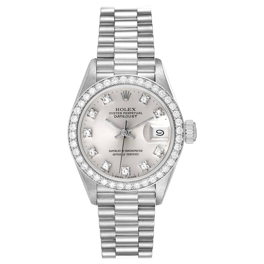Rolex President Platinum Silver Diamond Dial Ladies Watch 69136