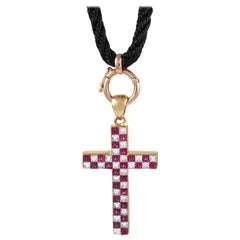 LB Exclusive 18K Yellow and Rose Gold 0.85 Ct Diamond and Ruby Cross Necklace