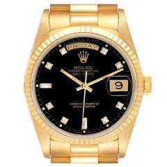 Rolex President Day-Date Yellow Gold Black Diamond Dial Mens Watch 18238