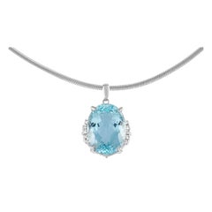 LB Exclusive Platinum 0.13 Ct Diamond and Aquamarine Necklace