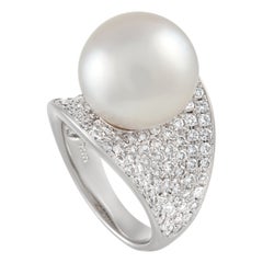 LB Exclusive Platinum 1.20 Ct Diamond and Pearl Ring