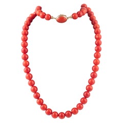Coral Bead and 18kt Yellow Gold Necklace