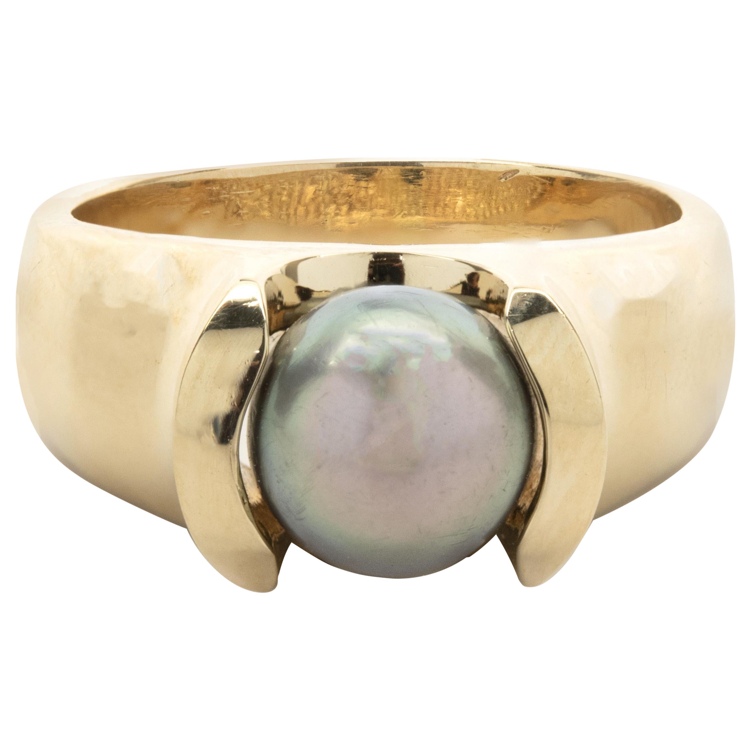 18k Yellow Gold Tahitian Pearl Ring For Sale