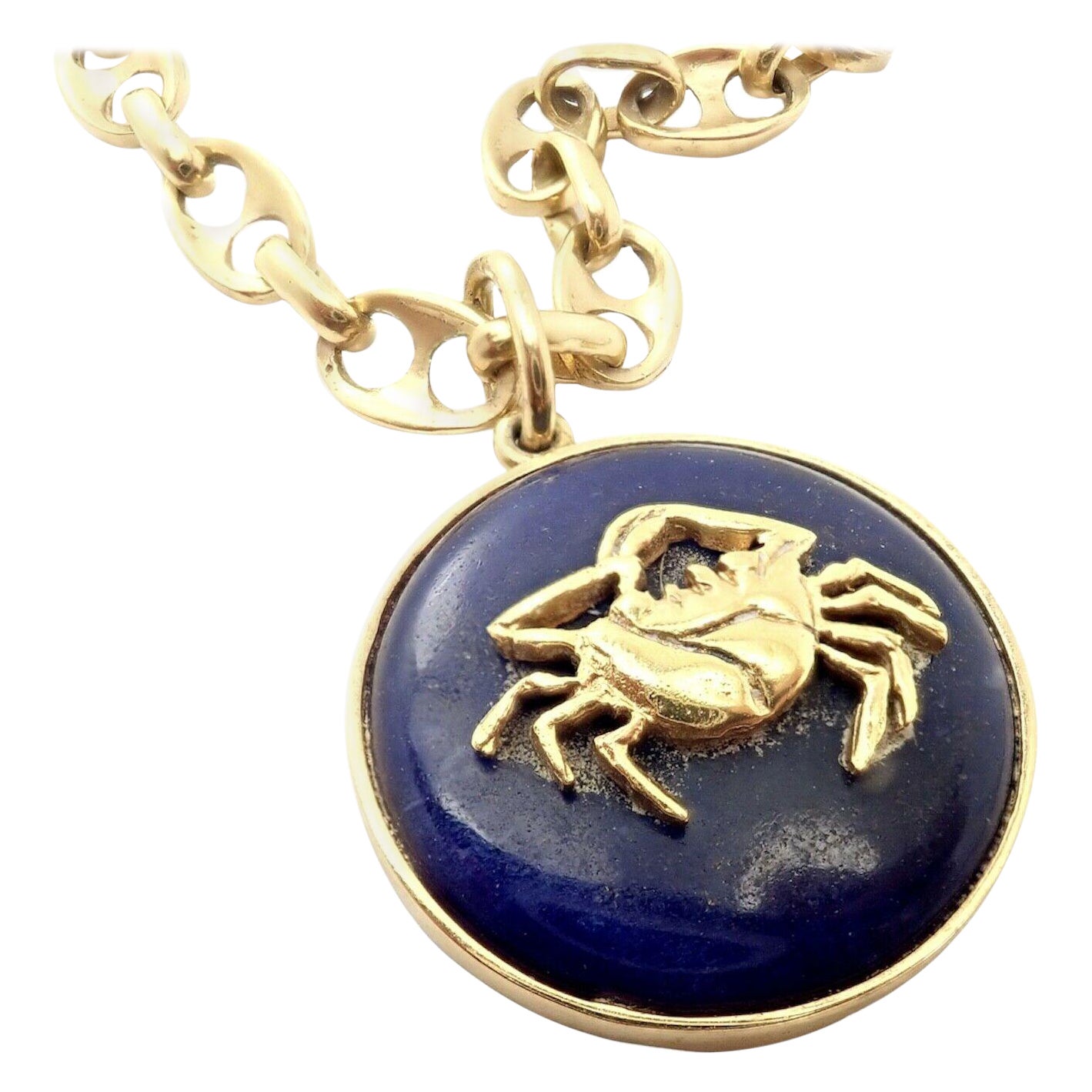 Ilias Lalaounis Zodiac Cancer Crab Lapis Pendant Yellow Gold Chain Necklace