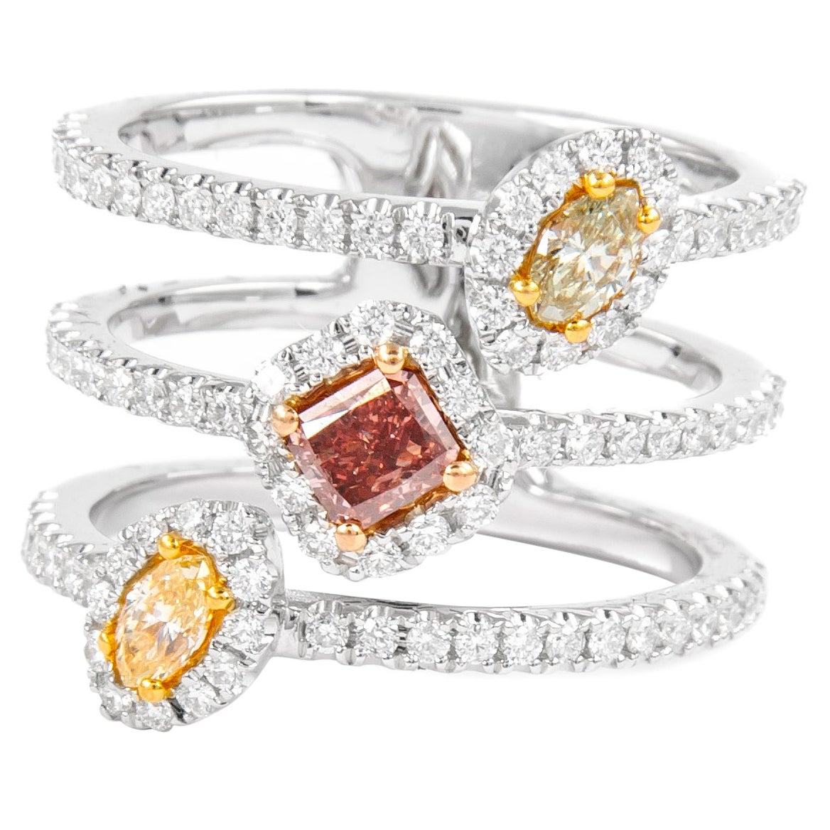 Alexander Bague en or 18 carats avec diamant rose orangé foncé fantaisie de 1,30 carat certifié par le GIA