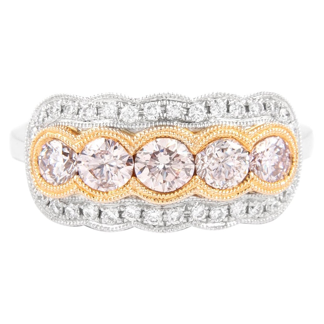 Alexander 1.24ctt Light Pink Round Diamond Cocktail Ring 18k Rose & White Gold For Sale