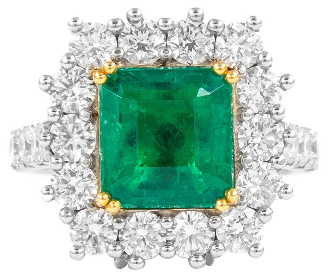 Alexander GIA 3.12ct Carat Emerald with Diamond Halo Ring / Pendant 18k For Sale