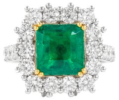 Alexander GIA 3.12ct Carat Emerald with Diamond Halo Ring / Pendant 18k