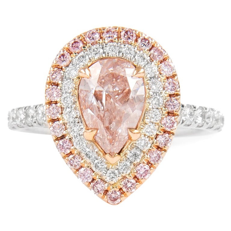 Alexander GIA Certified 1.10ct Pink Diamond Ring 18k Two Tone Gold