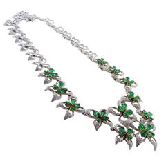 Ambrosi Emerald Diamond 18K White & Yellow Gold Flower Necklace 1
