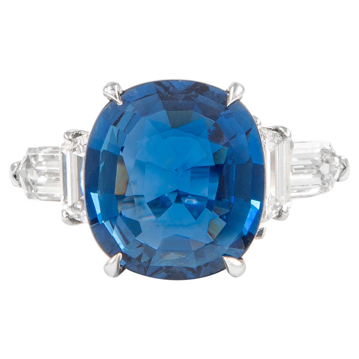 6.42ct No Heat Sapphire with Diamonds Ring Platinum For Sale