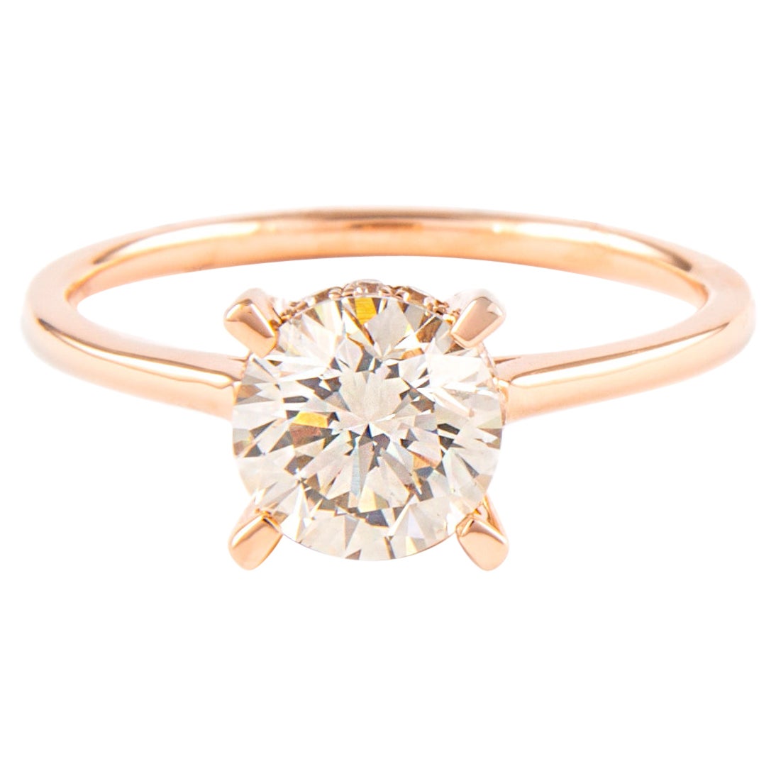 1.31 Carat Round Brilliant Diamond Solitaire Ring 18 Karat Rose Gold For Sale