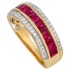 LB Exclusive 10K Yellow Gold 0.25 Ct Diamond and Ruby Ring