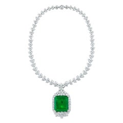 18k White Gold 108.88ct Emerald and 72.27ct Diamond Harmony Necklace