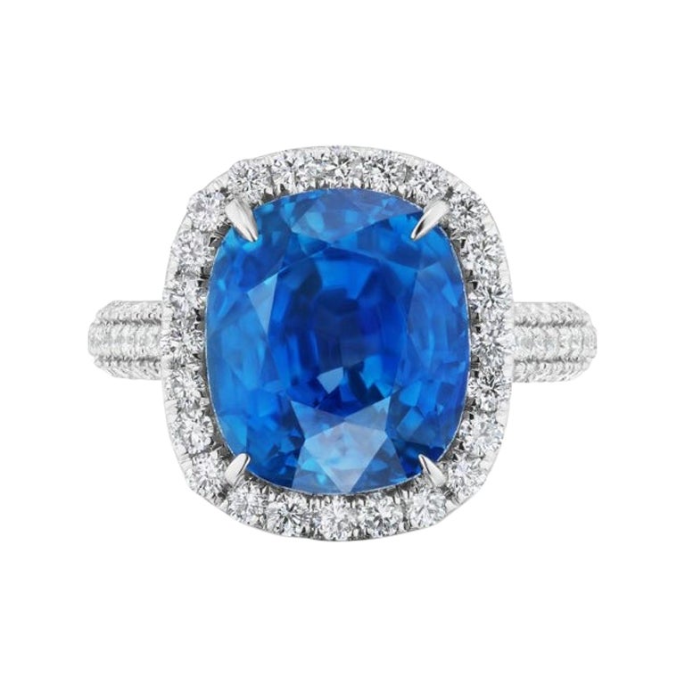 Unheated Burmese Blue Sapphire Ring With Diamonds For Sale