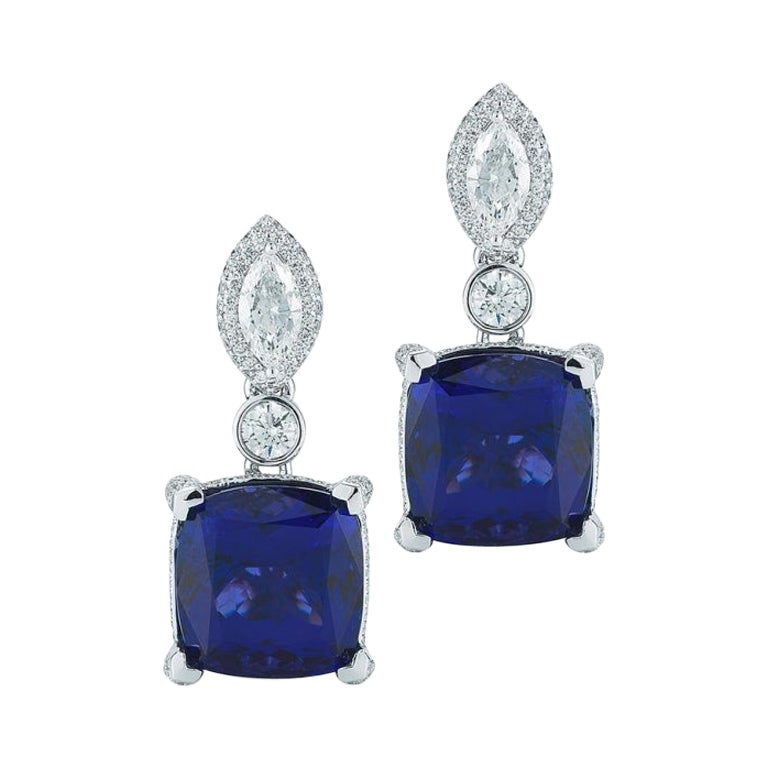 Platinum Antique Cushion Cut Diamond Earrings at 1stDibs