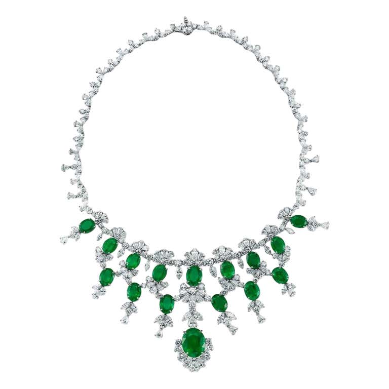 Emerald and Diamond Necklace For Sale at 1stDibs | emerald diamond set ...
