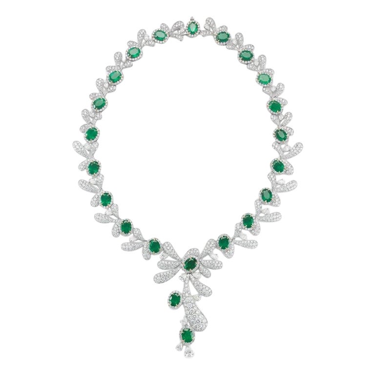 Art Deco Diamond And Emerald Necklace at 1stDibs