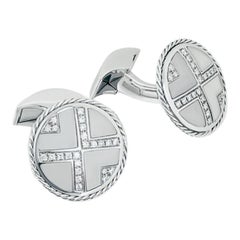Deco Cable Round Cufflink in 18k White Gold and Diamonds