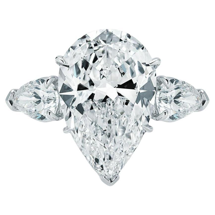 GI Certified 4 Carat Pear Cut Diamond Ring For Sale